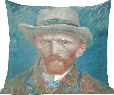 Produktbild von MuchoWow® Zierkissen Sofakissen Wohnzimmer Dekokissen 45x45 cm Selbstporträt 1887 - Gemälde von Vincent van Gogh - Schlafpolster - Polster für das Sofa