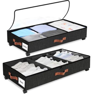 Aufbewahrungsbox unter dem Bett mit Rollen, 38 L, schwarz