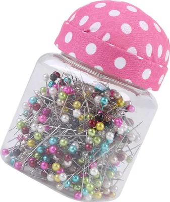 Image de BAFOVY 500pcs Aiguilles pour quilting, broches à coudre, pin -bouteille pour coussin avec tissu rouge Pour l'artisanat, la confection de hijab, les projets de collège, la décoration d'ornements