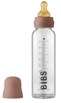 Zdjęcie produktu dla Szklana butelka antykolkowa BIBS - 225 ml z gumowym smoczkiem rozmiar. S, bordowy