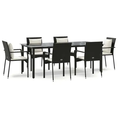 Produktbild von vidaXL 7-tlg. Garten-Essgruppe mit Kissen Schwarz Poly Rattan