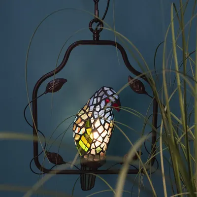 Produktbild von Clayre & Eef Deckenlampe Tiffany Papagei Braun Blau Metall