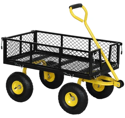 Immagine prodotto di Carrello da giardino - Carrello di trasporto - Carrello - Vagone - Rimorchio - Pannelli laterali removibili - Maniglia girevole a 180°