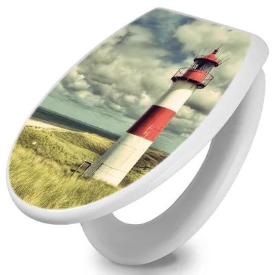 Produktbild von banjado Toilettendeckel mit Absenkautomatik 37,3x45x5cm -Leuchtturm Sylt - WC Brille Soft Close - hygienischer Toilettendeckel/Klodeckel Duroplast mit Edelstahl Scharnieren - einfache Montage [TDW 12680]