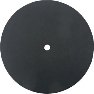 A black circular disc with a small hole in the center, presented against a white background.