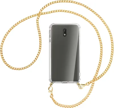 Produktbild von Handykette Backcover-Schutzhülle mit Band (Metall goldfarben) für Nokia 3 - goldfarbene Kette