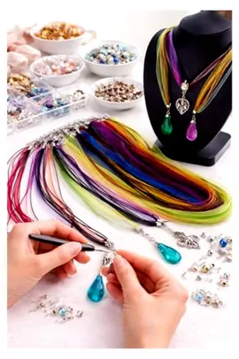 Produktbild von 10 Stück Organza Halsbänder mit Wachsband für Anhänger Schmuck Basteln mit Karabinerverschluss und Verlängerungskette Farb Mix