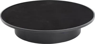 A black rotating display stand on a white background.