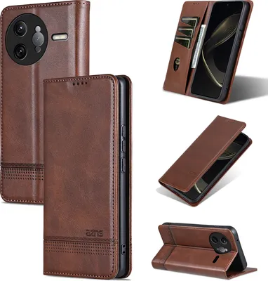 Produktbild von Leder Hülle für Xiaomi Redmi K80 Pro, Klapphüllen Brieftasche Magnetverschluss Ständer Schutzhülle Kaffee