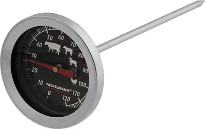 Produktbild von FMprofessional Bratenthermometer, Grillthermometer mit Skala, Fleischthermometer für alle Fleischarten und n (Farbe: Silber/Schwarz)