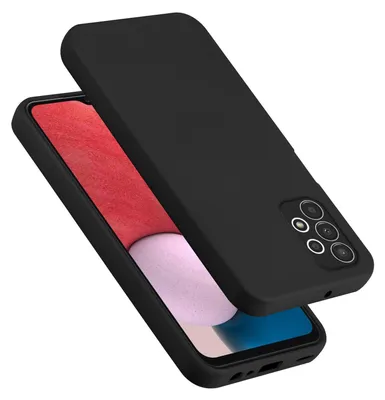 A black phone case is shown on a white background, with the phone inside the case visible.