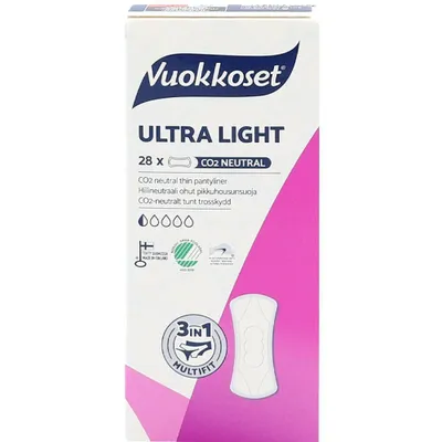 Zdjęcie produktu dla Wkładki Vuokkoset ULTRA LIGHT 28 szt. | Technologia MultiFit | Niewidoczna Ochrona, Ultracienkie, Hipoalergiczne, Bezzapachowe