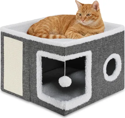 Produktbild von Faziango Katzenhöhle faltbar, 2-stöckiges Katzenhaus mit Kissen, platzsparendes Katzenbett für Zuhause