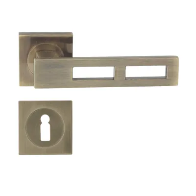 Produktbild von DOMINO Türgriff Drückergarnitur BB-Buntbart Set | Vierkant-Rosette | Türklinke für Zimmertür, Bürotür, Kellertür & Innentür | Türbeschläge aus Aluminium | Bronze Türdrückergarnitur | TOM II-QR M3