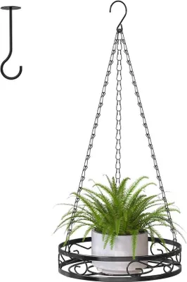 Productafbeelding van Metalen plantenhangers, bloemenhangers voor binnenshuis met plafondbevestigingen en kettingsegmenten, zwart