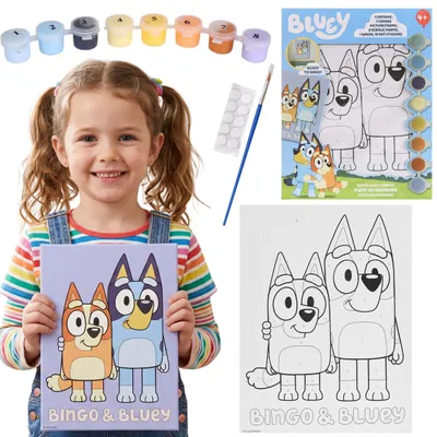Produktbild von Bluey Malen NACH ZAHLEN auf Leinwand, Kreativset für Kinder, Kunstset ZUM MALEN