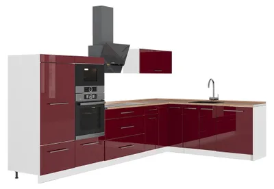 Produktbild von Eckküche Vicco Fame-Line Bordeaux Hochglanz/Weiß 347 x 207 cm, AP Eiche, Model 63642