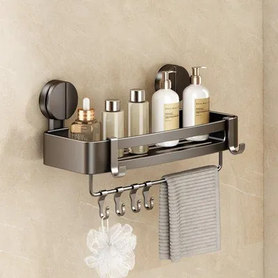 Produktbild von Unyqoos® Wand-Duschablage mit Saugnapf und Handtuchhalter, Aluminium, bohrenfrei, rostbeständig, Ablage für Dusche