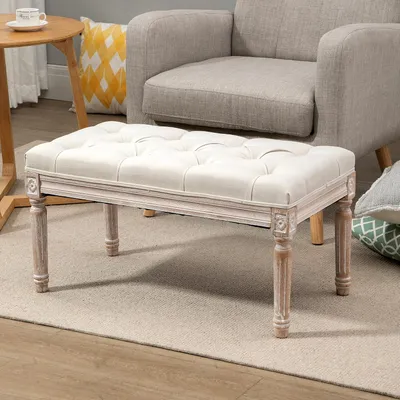 Produktbild von Polsterbank als Fußhocker mit Holzbeinen in Cremeweiß für Wohnzimmer und Schlafzimmer