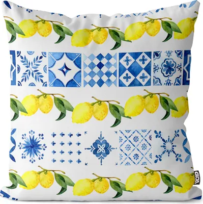 Produktbild von VOID Mediterranes Muster Zitronen Kissenbezug Kissenhülle sofa couch wohnzimmer dekoration wasserfest Outdoor Garten Kissen bezug deko