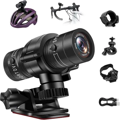 Image de Caméra de vélo 1080p, caméra pour vélo, caméra d'action pour casque, objectif grand angle 120°, étanche IP66, batterie intégrée, support pour casque destiné aux sports de plein air