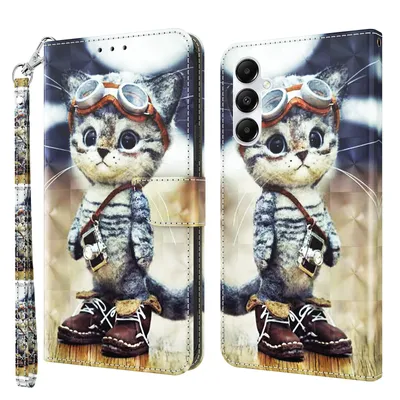 Produktbild von CLM-Tech Handyhülle kompatibel mit Samsung Galaxy A16 5G Hülle - Tasche aus Kunstleder - Klapphülle mit Ständer und Kartenfächern - Schutzhülle Wallet Case Cover coole Katze