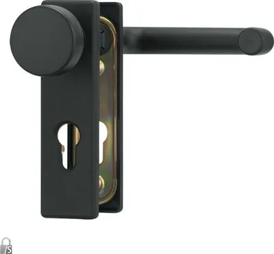 Produktbild von ABUS Beschlag KFG für Feuerschutztüren - mit beidseitigem Drücker - kurzes, kantiges Abdeckschild - 21523 - Schwarz