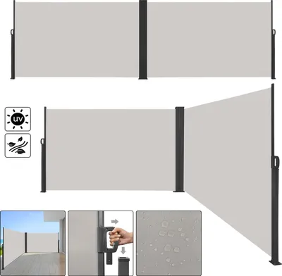 Obrázek produktu pro LARS360 Grey Výsuvná boční markýza 180x600cm Ochrana proti slunci Clona proti větru, boční stěna markýzy
