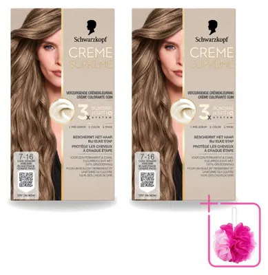 Zdjęcie produktu dla 2 opakowania Schwarzkopf Creme Supreme 7-16, trwała farba do włosów - chłodny, ciemny popielaty blond - 245g - zestaw ekonomiczny - 2 sztuki