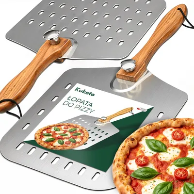 Produktbild von Kuketo | Perforierte Pizza Schaufel Mit Klappbarem Griff – Edelstahl Pizzaschieber Rund – Profi Qualität, Robust & Praktisch