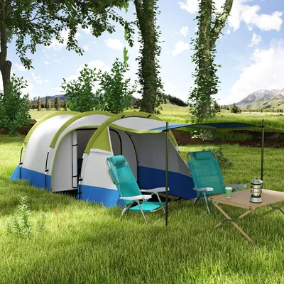 Produktbild von Campingzelt 3 Personen wasserdicht, Tunnelzelt, 3 Eingänge, Laternenhaken, Polyester, Grün | 420 x 200 x 150 cm | 2.000 mm Wassersäule | 5,5 kg