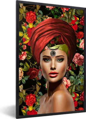 Produktbild von MuchoWow® MuchoWow® Gerahmtes Poster Frau - Blumen - Bunt 20x30 cm - Poster mit zchwarzem Bilderrahmen - Drucken - Bilder Poster im Rahmen