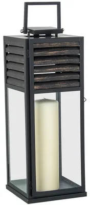 Laterne aus Metall und Holz, schwarz, 20x21x54 cm