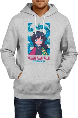 Obrázek produktu pro Pánská Mikina S Kapucí Japan Anime Manga Demon Anime Slayer Giyu Tomioka Hashira, Man M / Vřesově šedá