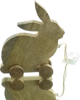 Produktbild von nature trends Oster-Deko Hase Natur auf 4 Rollen 19 cm - Mangoholz