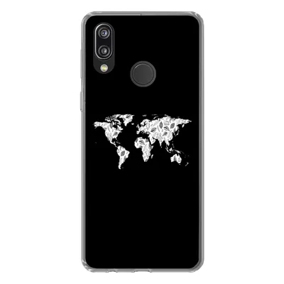 Produktbild von MuchoWow® Handyhülle Schutzhülle Hülle für Huawei P20 Lite (2020) Weltkarte - Blätter - Schwarz Silikon Softcase Handy Hülle - Kartenhalter