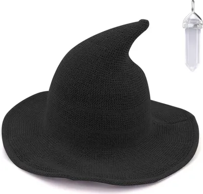 Produktbild von Hexenhut für Damen Halloween Harry Potter Hexe Hut Faltbare Kopfbedeckung Karneval Fasching Masquerade Cosplay Cap mit Weiße Kristallkette