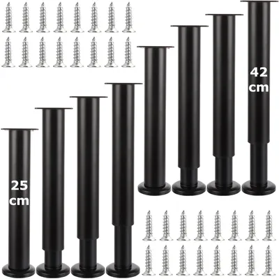 Immagine prodotto di Omgoods - Set di 8 piedini regolabili in metallo per mobili, da 25 a 42 cm, colore nero