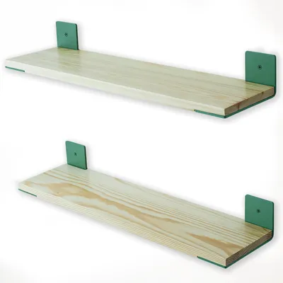 Image de Étagère murale 60 cm, lot de 2 pièces, étagère suspendue en bois massif avec supports en acier, étagère flottante d'une capacité de charge de 15 kg pour le salon/la chambre/le bureau – bois naturel et vert