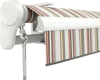 Produktbild von Soluna Gelenkarmmarkise Trend 6x2 Stoff Dessin D421 Gestell RAL 9010 reinweiß Antrieb Links inkl. Kurbel