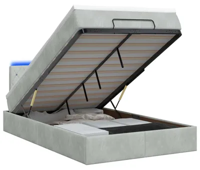 Image de Lit avec rangement et matelas LED, gris clair, 120 x 190 cm