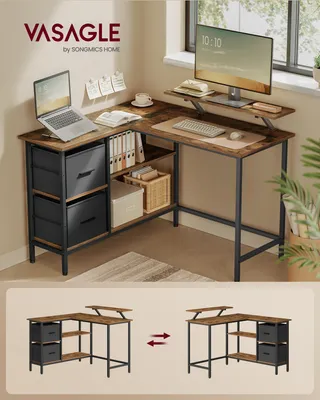 Obrázek produktu pro VASAGLE Psací stůl ve tvaru L Rohový psací stůl Počítačový stůl se zásuvkami 115cm Vintage