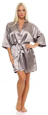 Produktbild von Damen Morgenmantel kurzer Kimono in Satin-Optik; Taupe XXL