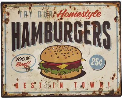 Produktbild von Nostalgisches Blechschild HAMBURGERS Dekoschild BBQ Vintage 25x20cm
