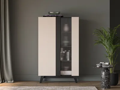 Produktbild von Glasvitrine CHARLOTTE - Kaschmir / Schwarz