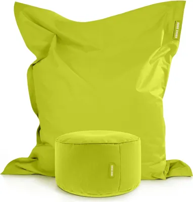 Produktbild von Green Bean® XXL Riesensitzsack 140x180cm + Hocker 40x40x40cm mit EPS-Perlen Füllung - 2er Set Sitzsack "Square+Stay" Hellgrün