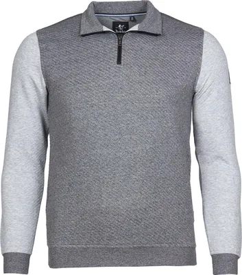 Produktbild von Hajo Herren Troyer Pullover Grau-Hellgrau mit Stehkragen und kurzem Reißverschluss