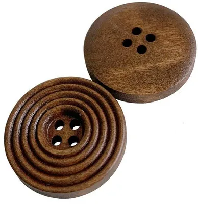 Image de 20 aiguilles à coudre en bois avec motif circulaire découpé, 25 mm, marron