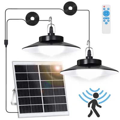 Produktbild von LED Solarlampe Bewegungsmelder Außen Pendelleuchte IP65 Wasserdicht Gartenleuchte Dimmbar 5 Modi mit Fernbedienung, Kaltweiß, 2 Lampe