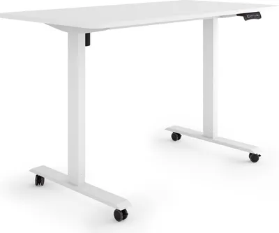 Produktbild von ESMART Germany ETX-121WW 140 x 70 cm Weiß Ergonomischer Steh-Sitz-Schreibtisch auf Rollen Stufenlos elektrisch höhenverstellbar 78,5 - 128,5 cm 3x Memory Aktivitätserinnerung Soft-Start/Stopp